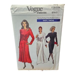 Vtg Vogue Misses Dress Size 6-8-10 Uncut Pattern 7610 Taylor Retro Fashion Dress